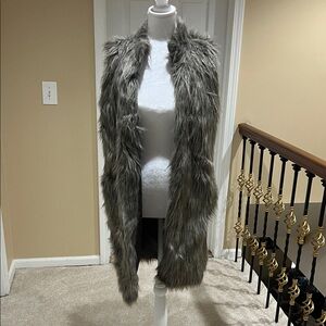 Women's Elegant Gray Faux Fur Longline Vest